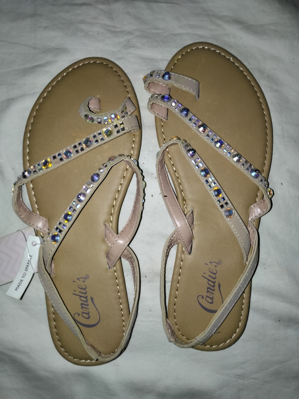 Candie's Blush Pink Jeweled Strappy Sandals for Women